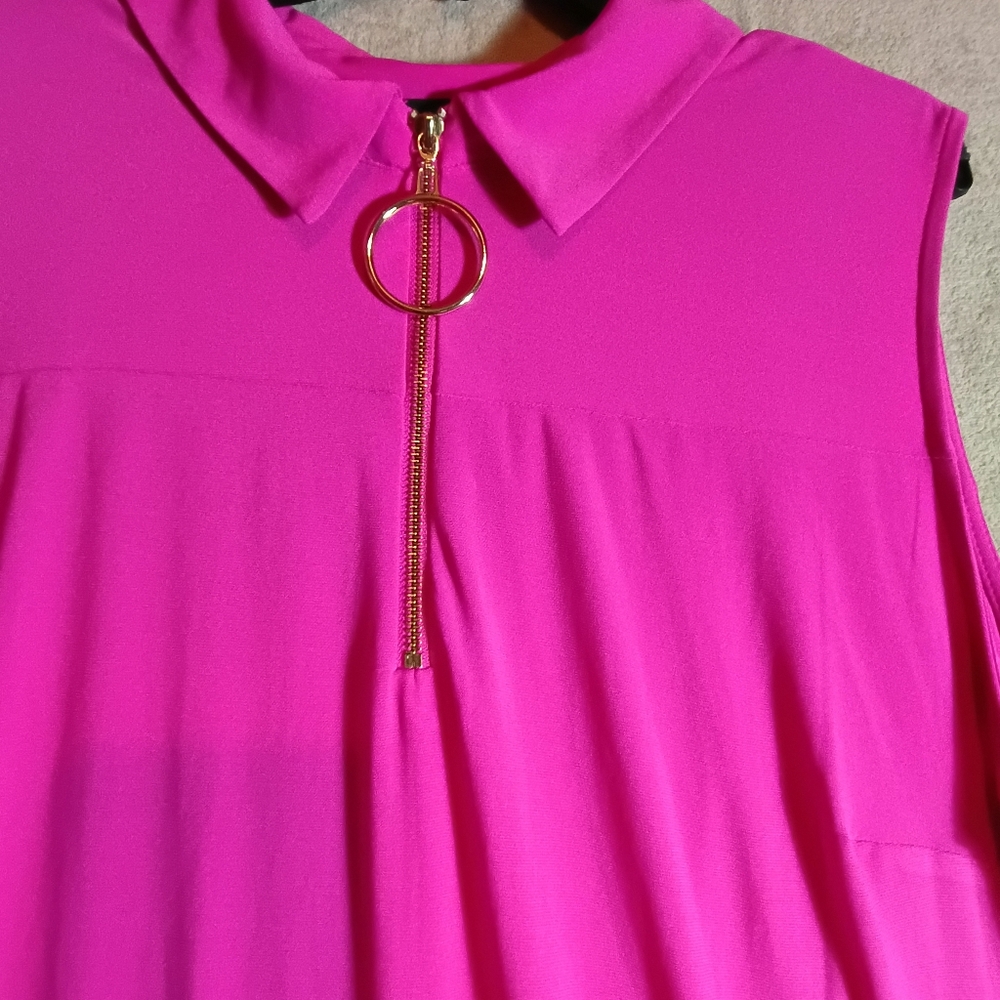 Vibrant Pink Magenta Dress Sleeveless Polo Midi By MSK New - Picture 3 of 8
